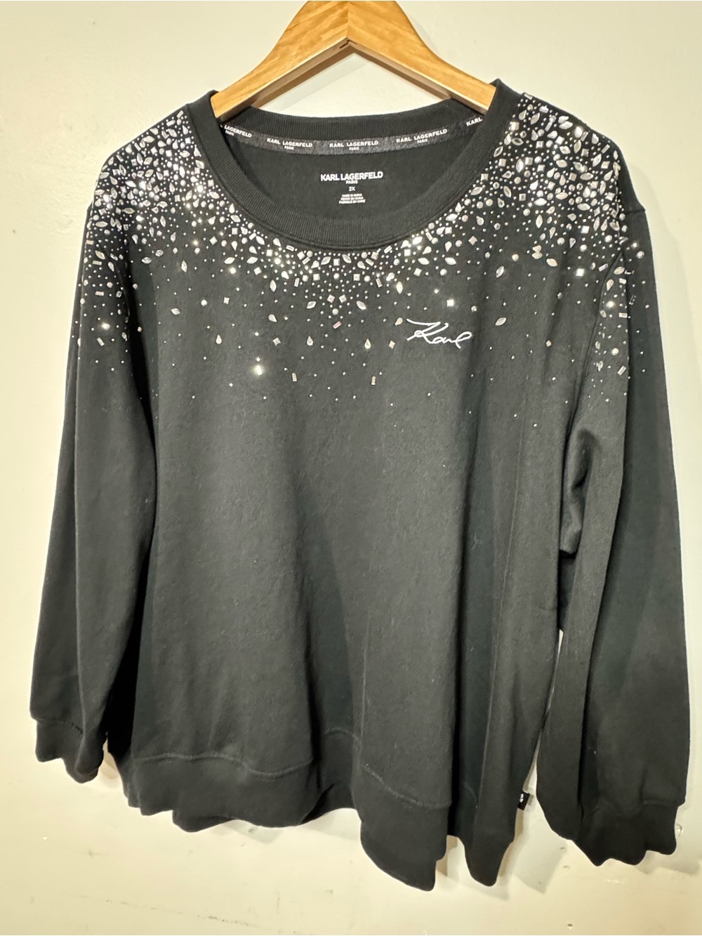 Karl Lagerfeld Black Sweatshirt with Silver Speckle Yoke